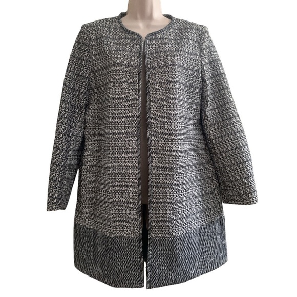 H&m Tweed Open Front Textured Blazer Jacket Longline Outerwear - Picture 1 of 12